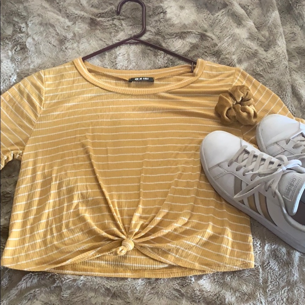 Yellow & White striped Crop Top